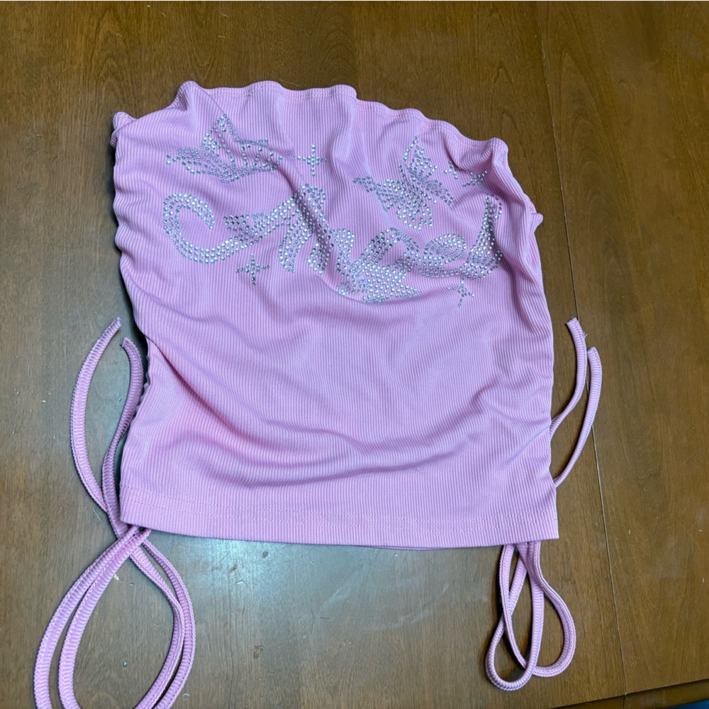 Amazon Pink Crop Top with Rhinestone Design